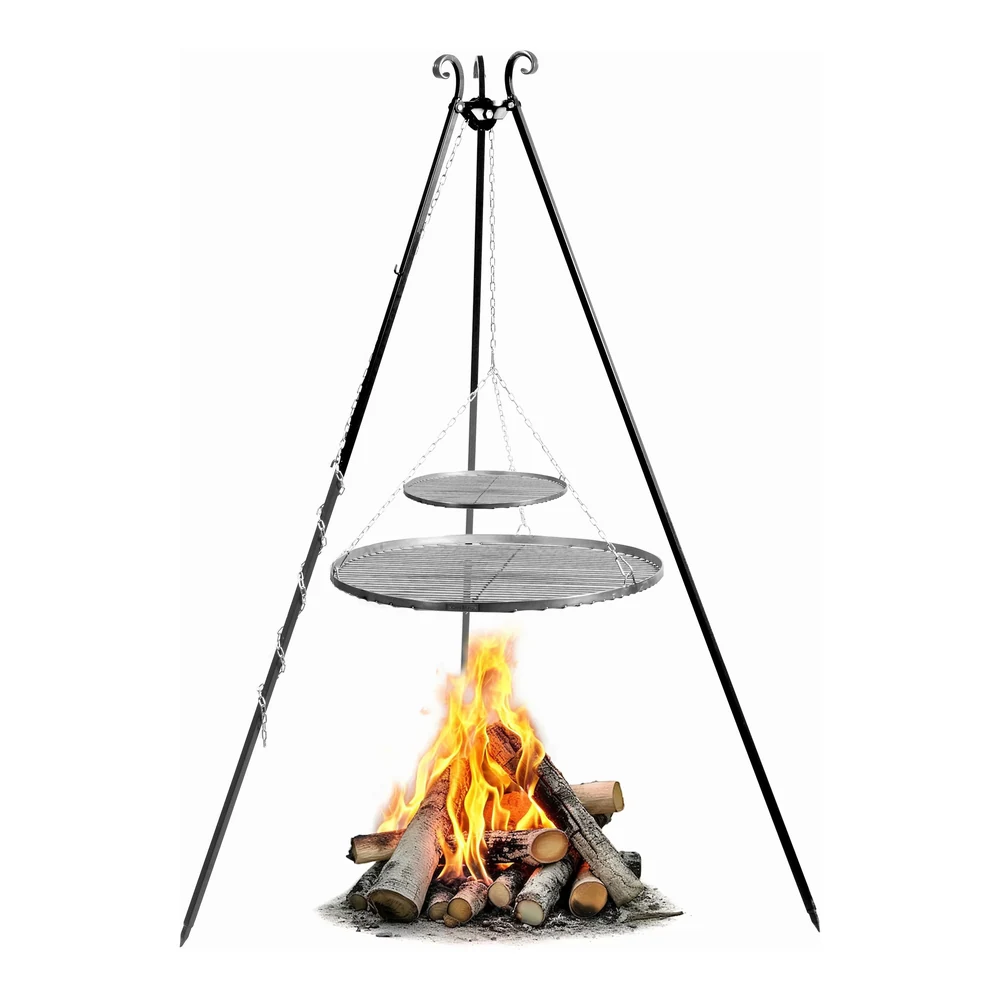 COOK KING 180 cm Tripod with 2 Natural Steel Grates - Tripod Grills
